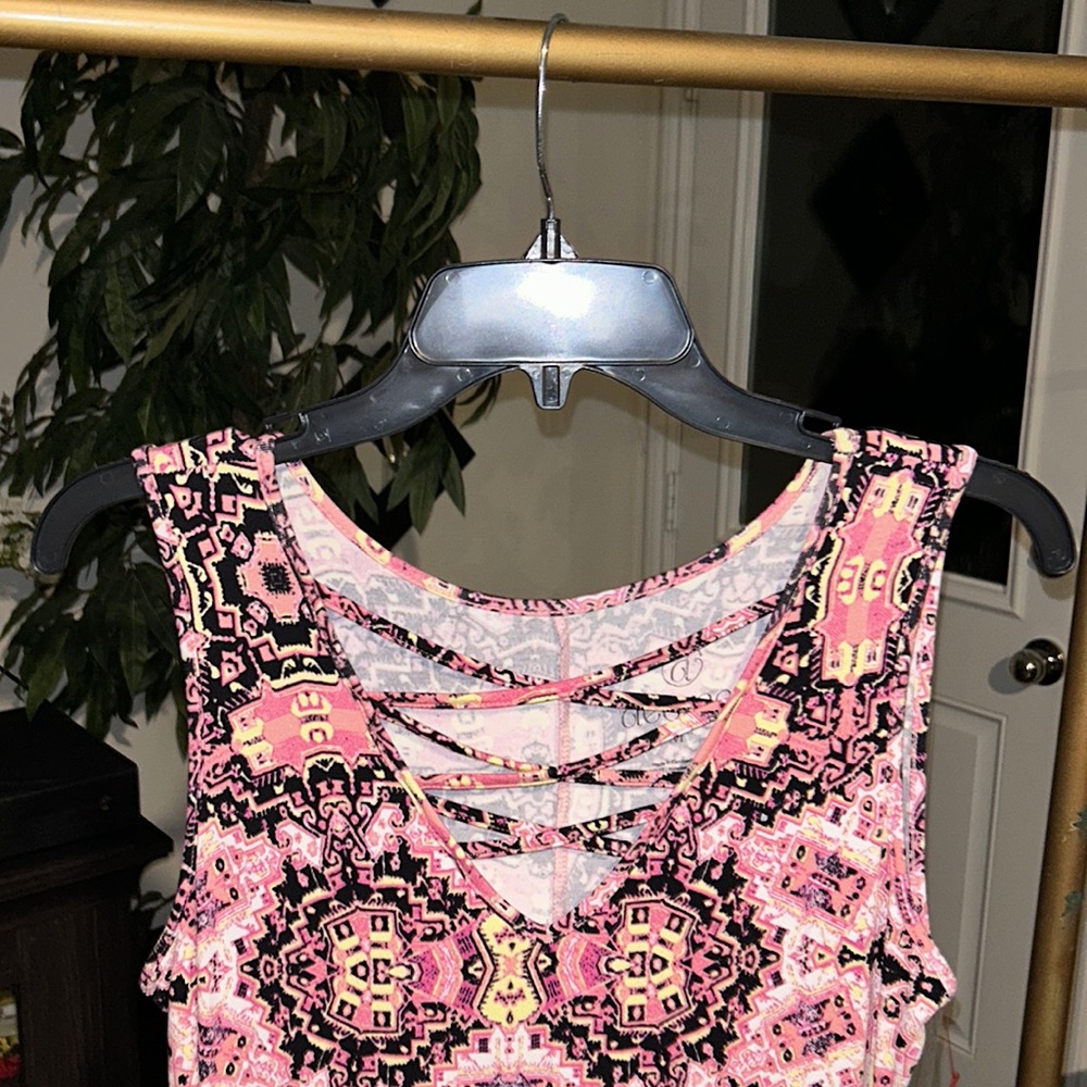 Pink patterned midi dress